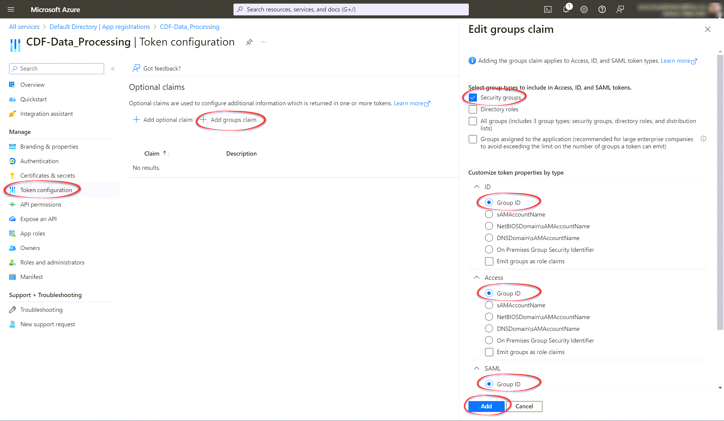 Entra ID token configuration